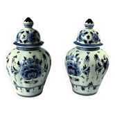 2 handpainted Delft vases with lid as a set, Vintage, marked