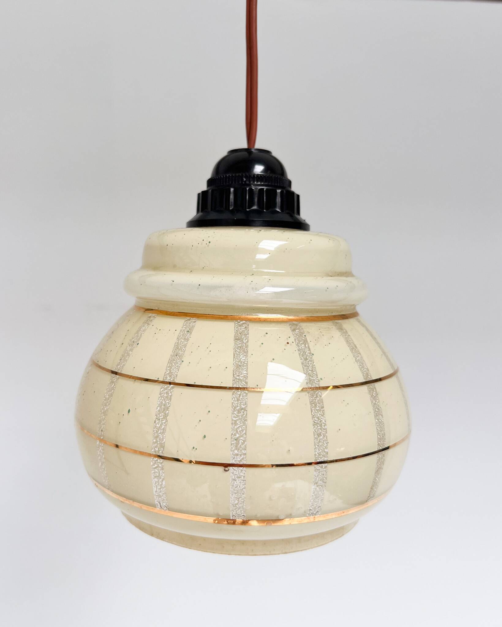 Set of 2 vintage ceiling lamps with golden lines, 1960s
