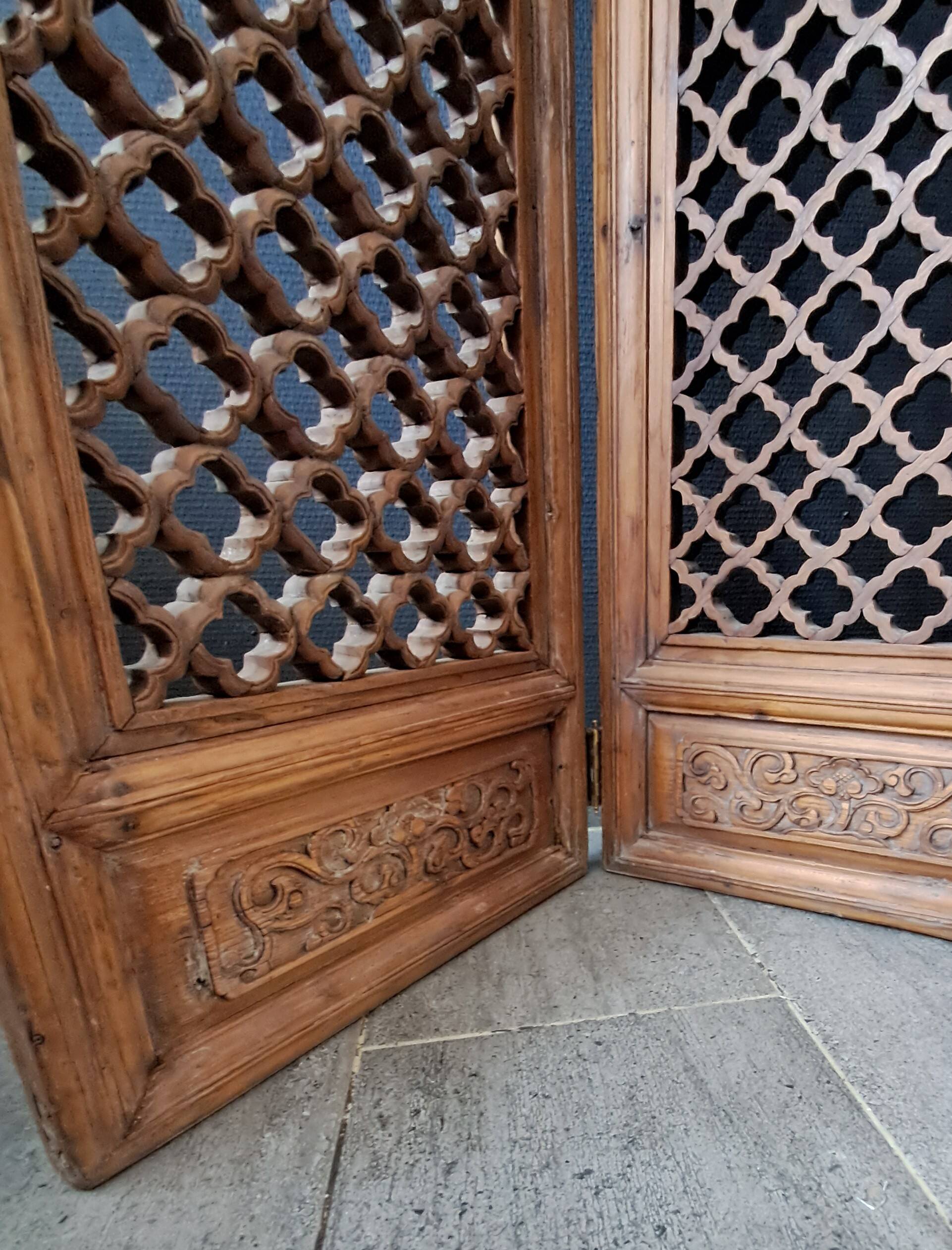 Antique Chinese Four-Panel Carved Wooden Screen