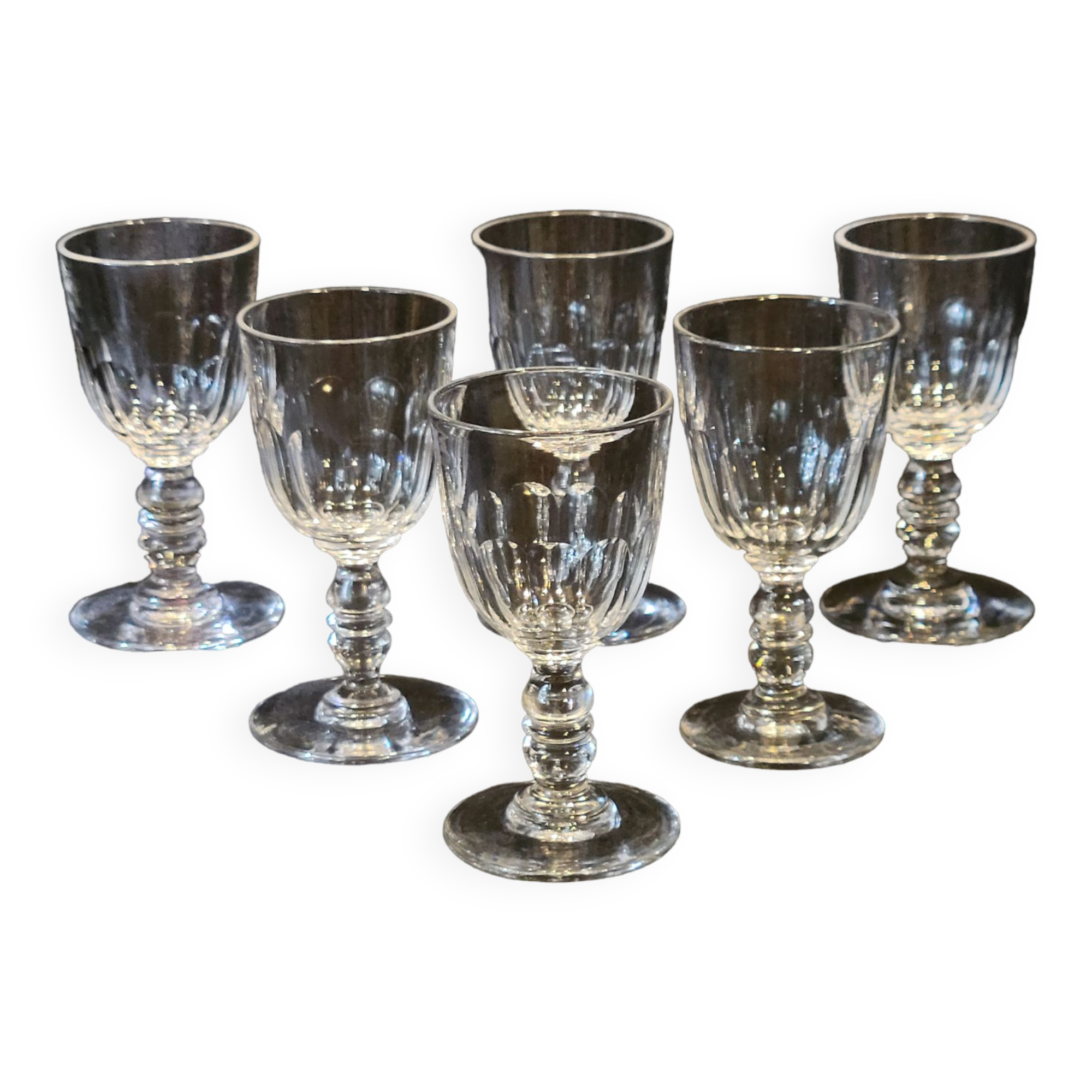 Baccarat model Clermont Côtes Plats Lot 6 Old Glasses A Vin Port Cristal