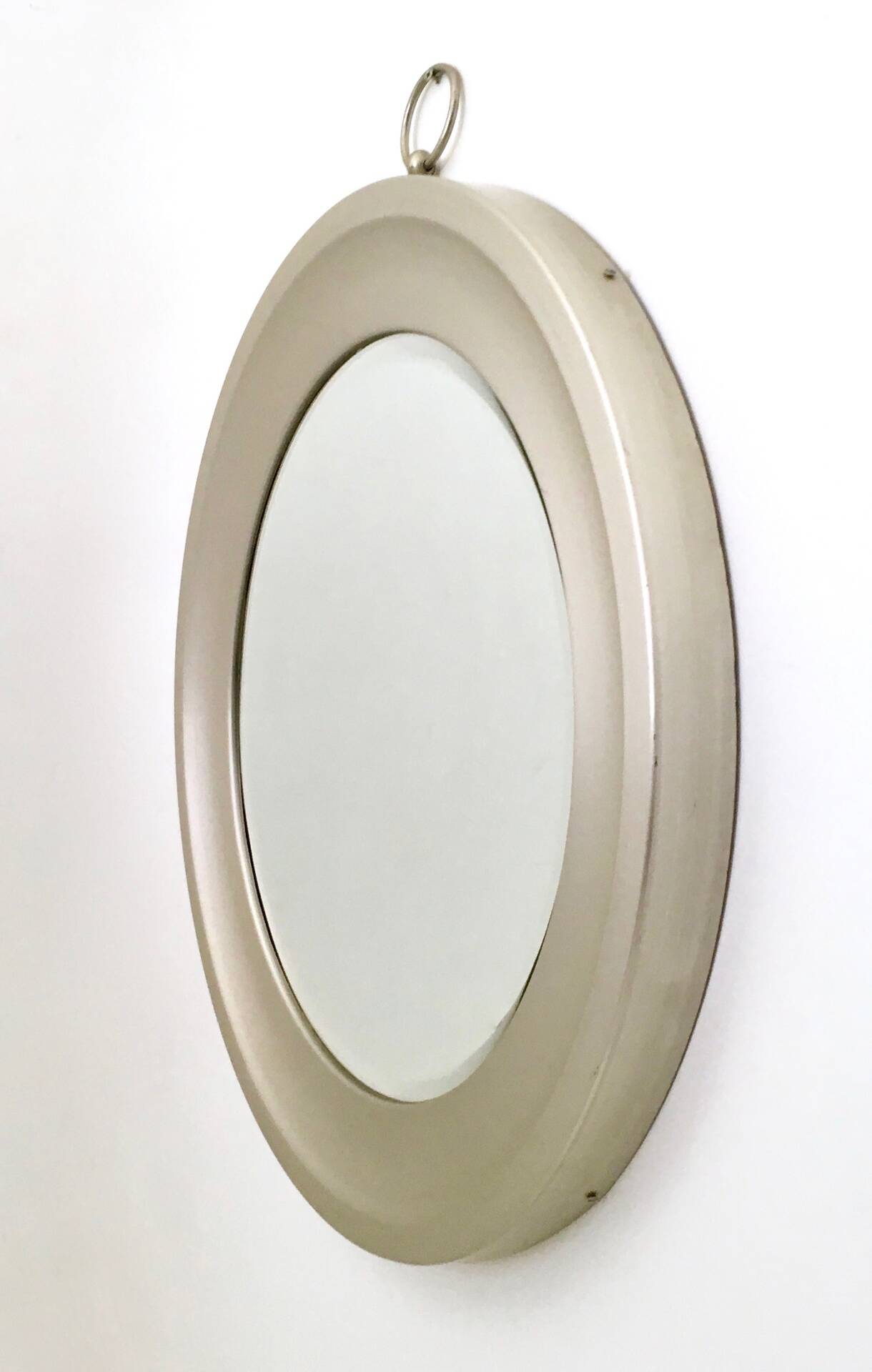 Round Silver Steel Wall Mirror Attributed to Sergio Mazza, Italy