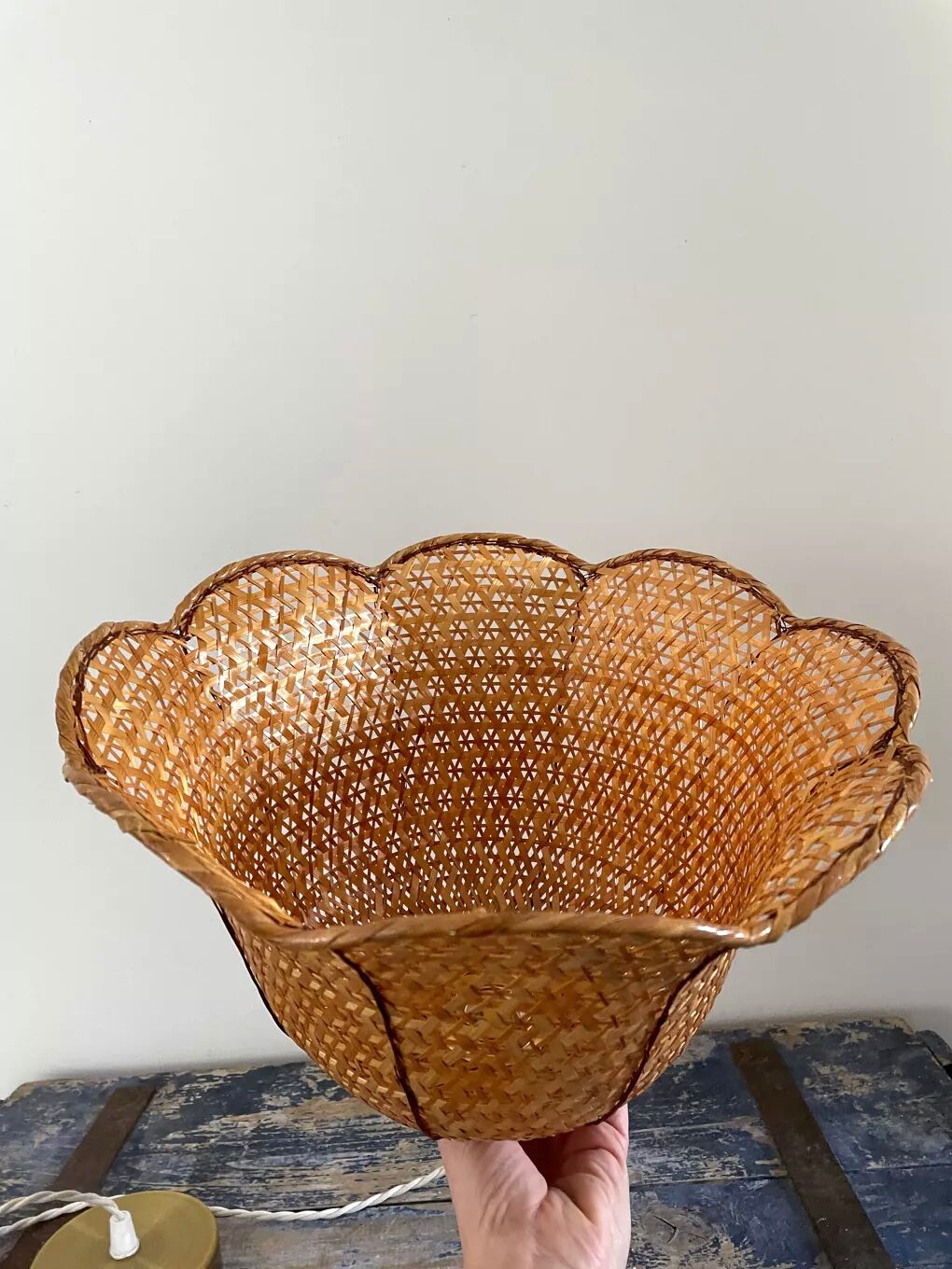 Vintage suspension in electrified braided wicker to nine