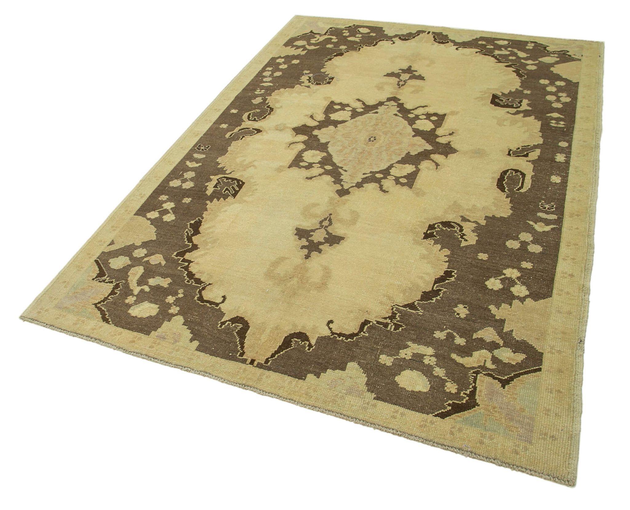 1950s hand-knotted contemporary turkish beige rug 155 cm x 235 cm