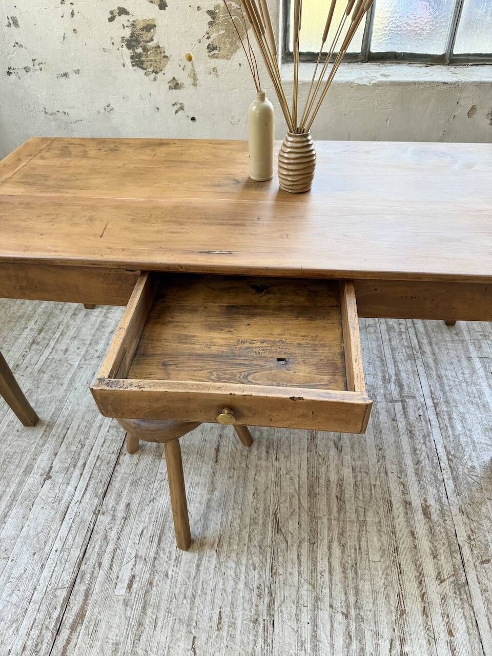 Cherry farmhouse table with spindle legs, 1950s