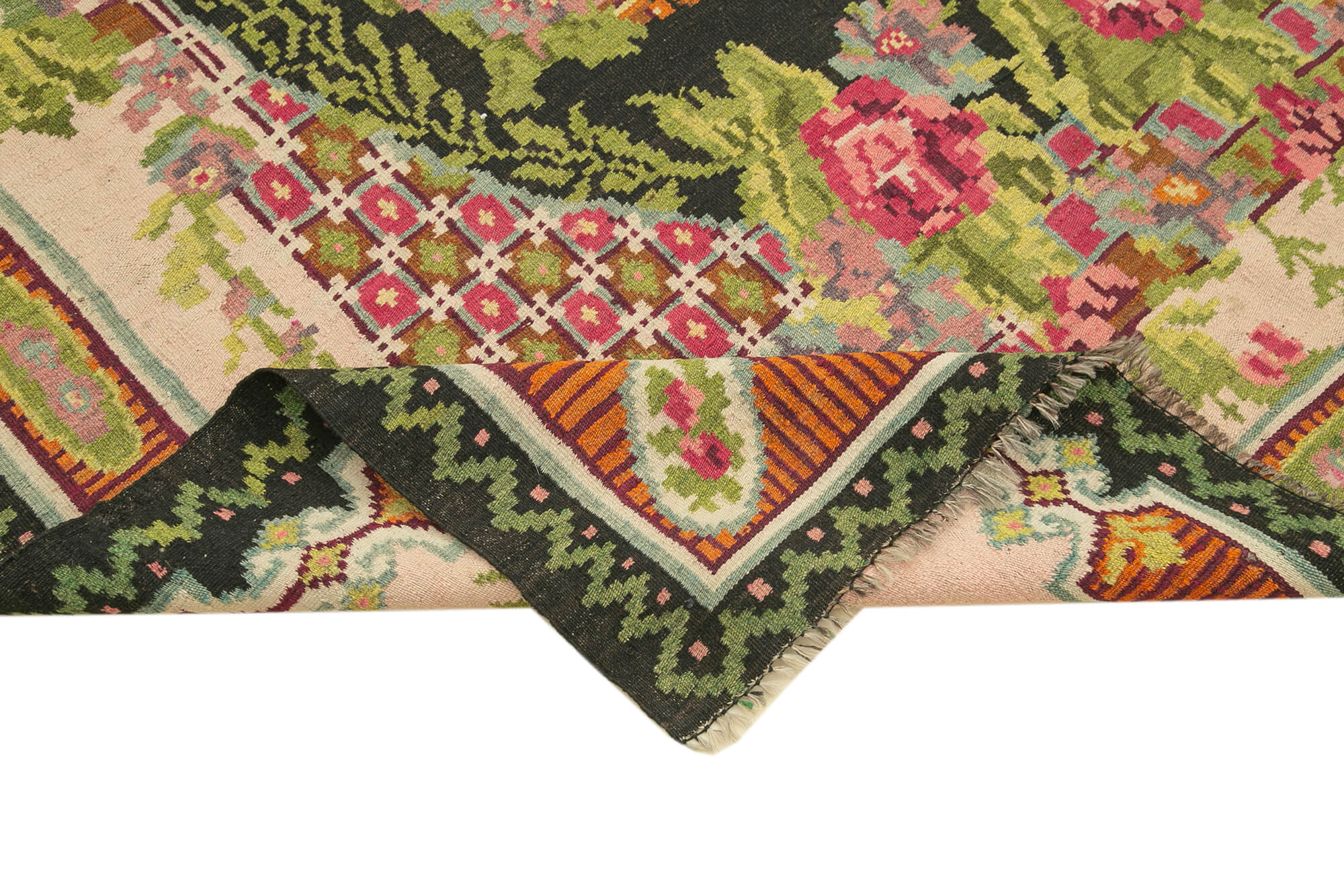 Hand-knotted vintage tapestry black kilim 214 cm x 356 cm - 23281