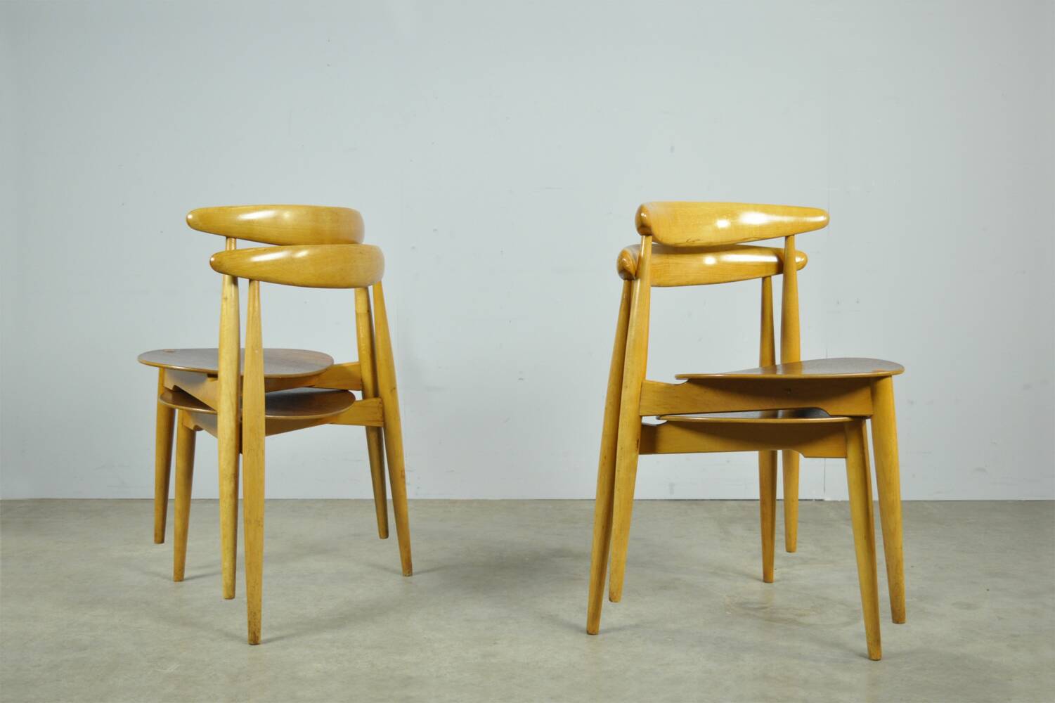 🟡 Beech & teak dining chairs, Hans J. Wegner & Fritz Hansen, Denmark 1950s