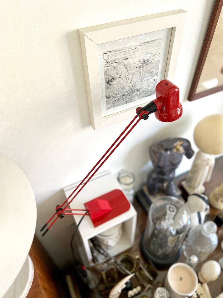 Red metal desk lamp