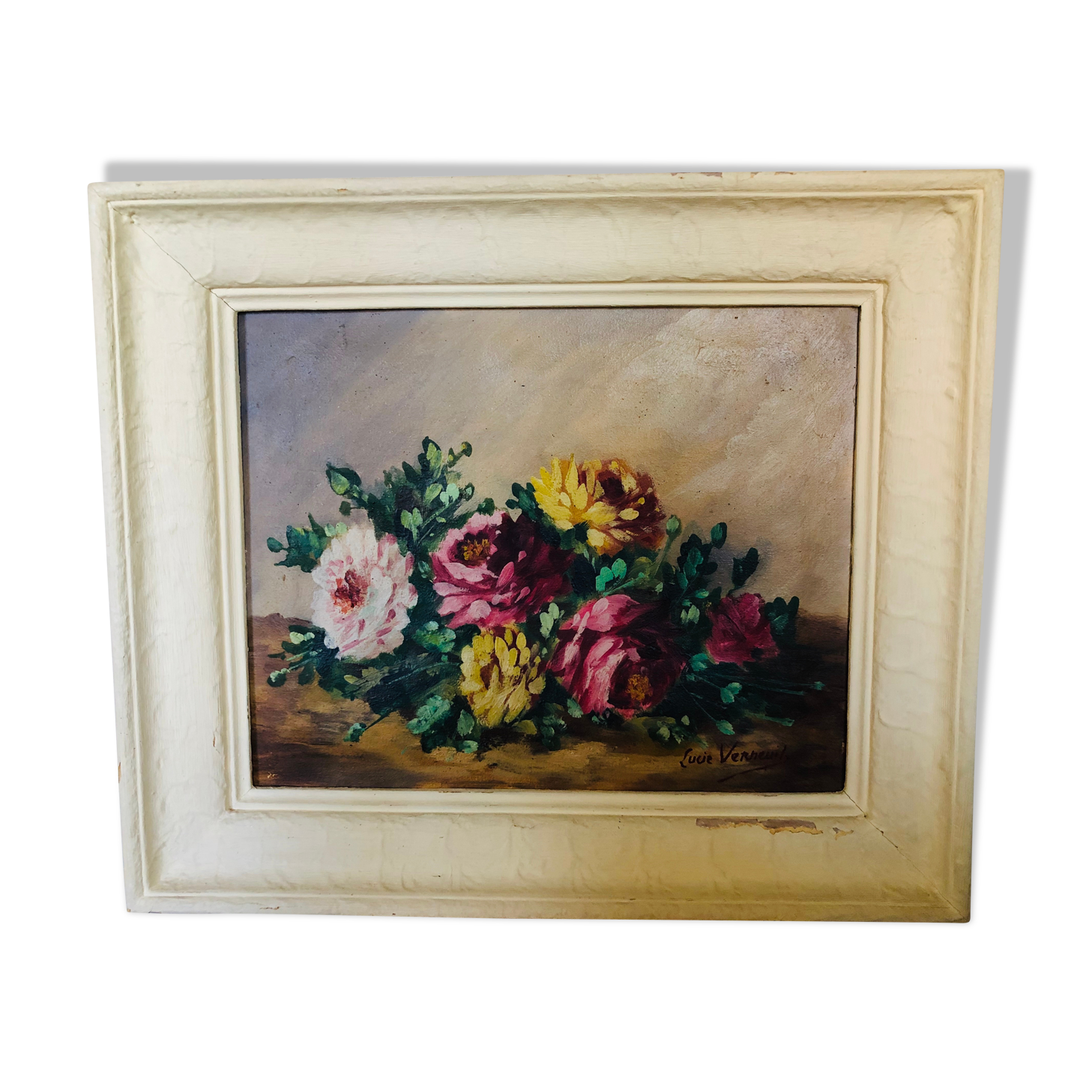 Oil on canvas: still life with roses