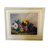 Huile sur toile nature morte aux roses