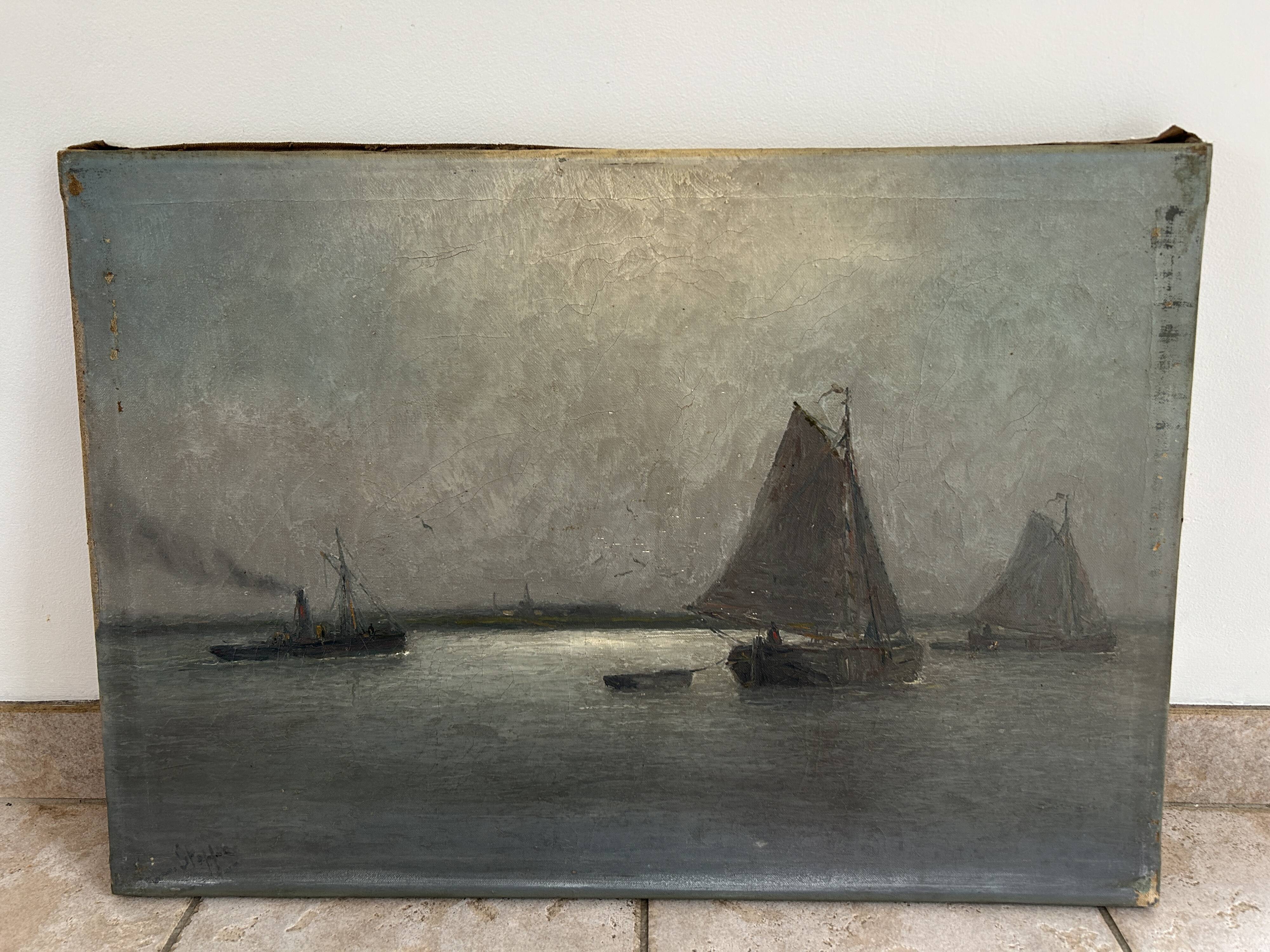 Oil on canvas by Romain Steppe (1859 - 1927) - Seascape