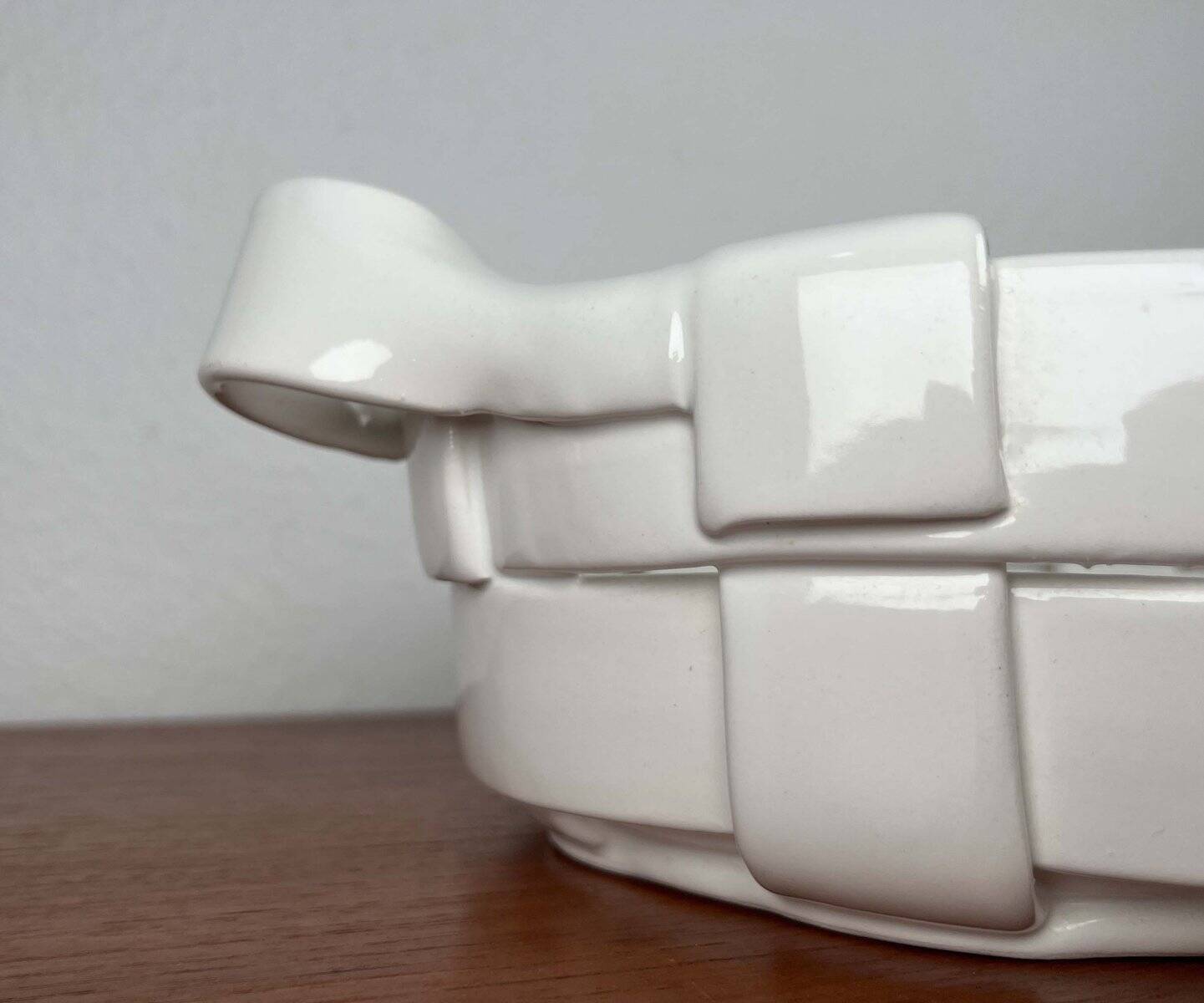 Vintage Italian woven basket in white ceramic