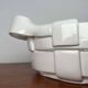 Vintage Italian woven basket in white ceramic