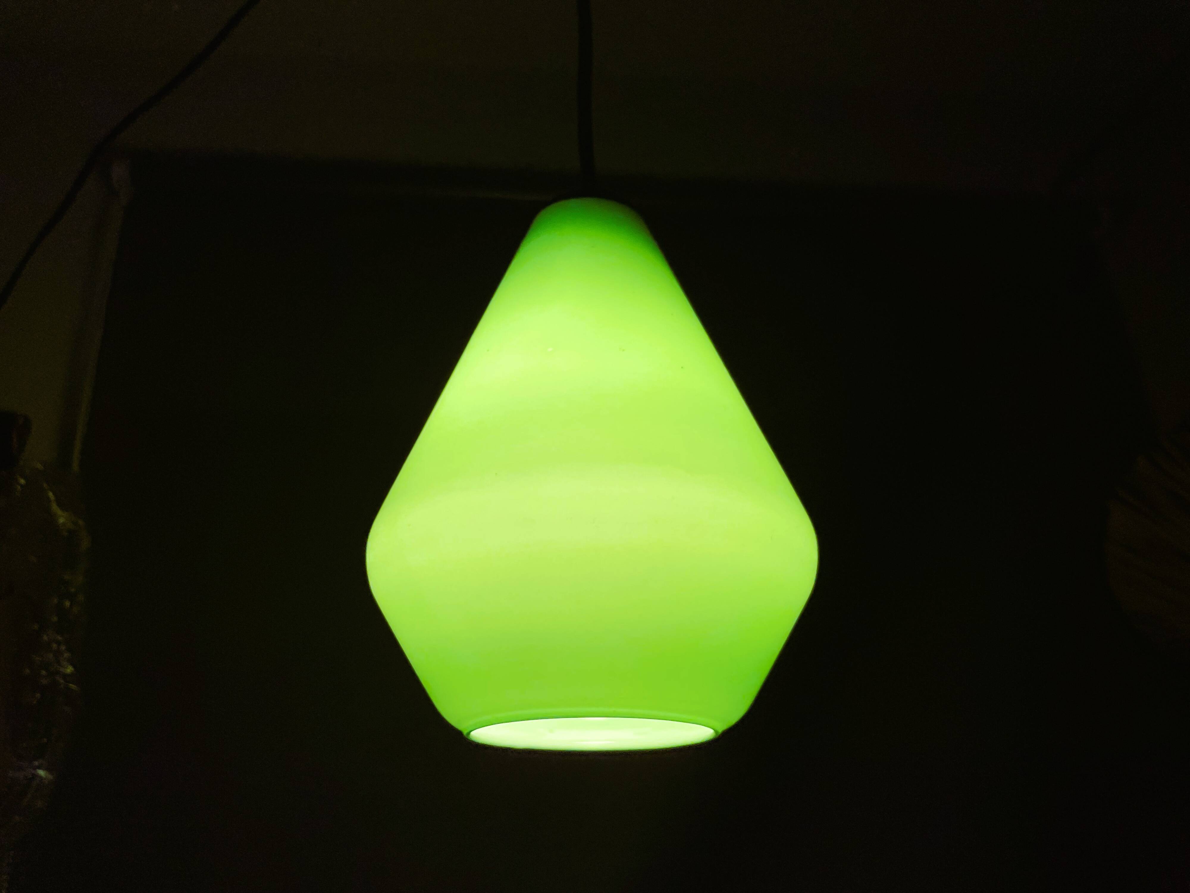 Green opaline tear drop shaped hanging lamp light