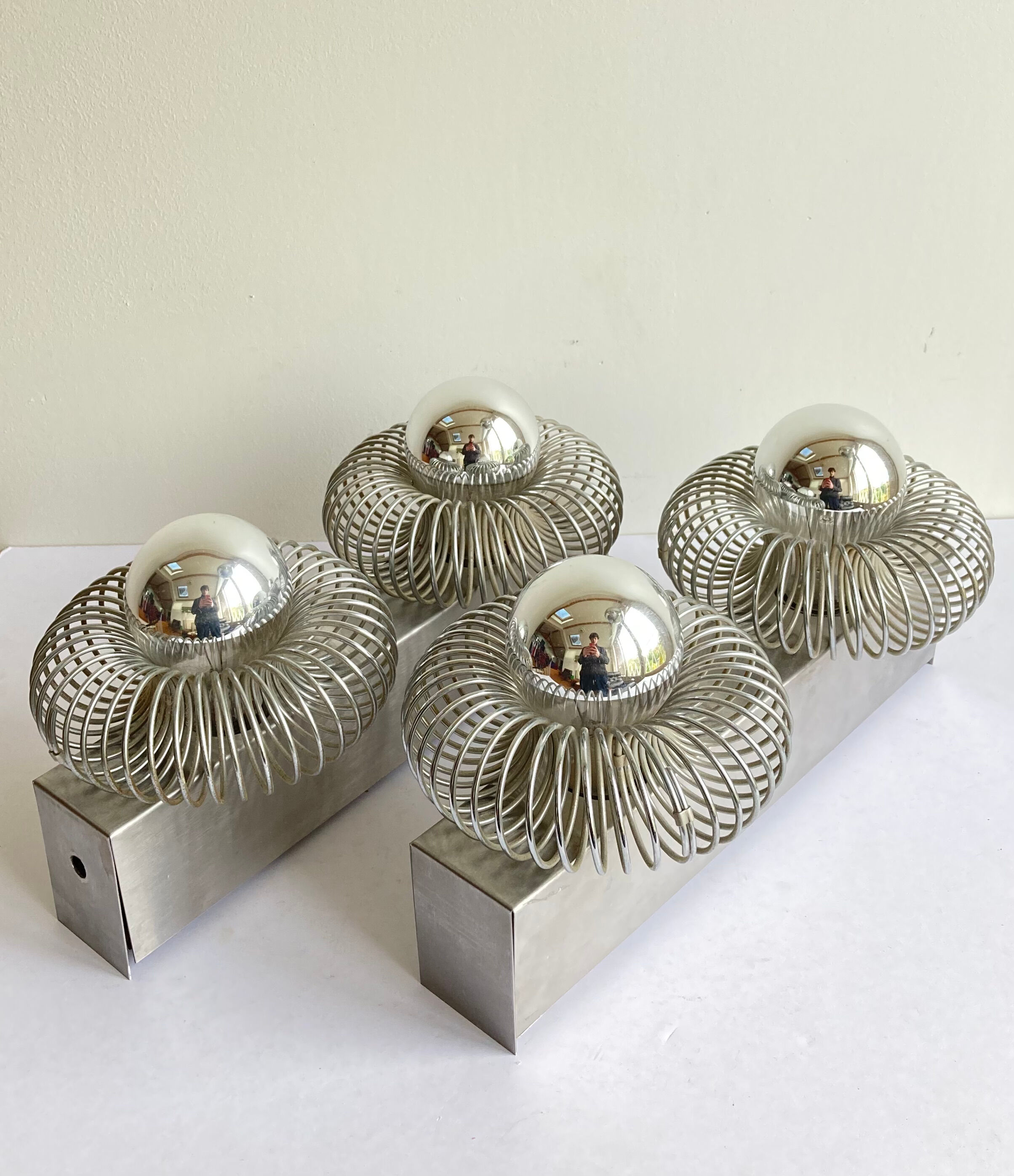 Vintage pair wall lamps spring lamp Andrea Lazzari design 70s Italy