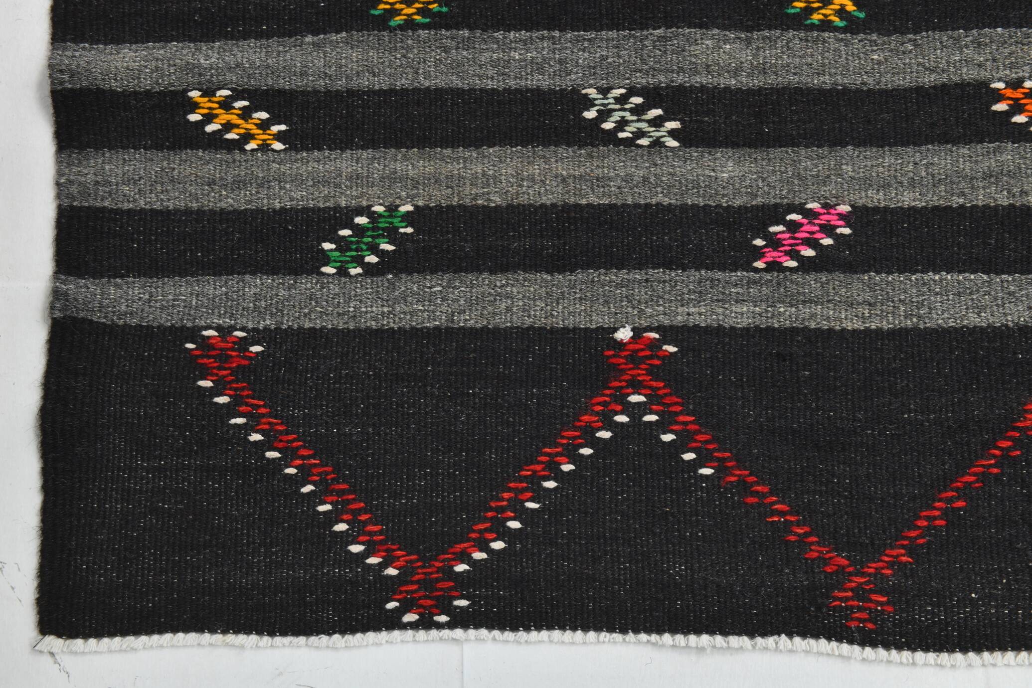 8x11 Gray & Black Striped Pattern Turkish Kilim Rug, 235x337Cm