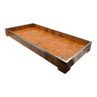 Hollywood regency large wood and brass tray, Italy 1970s