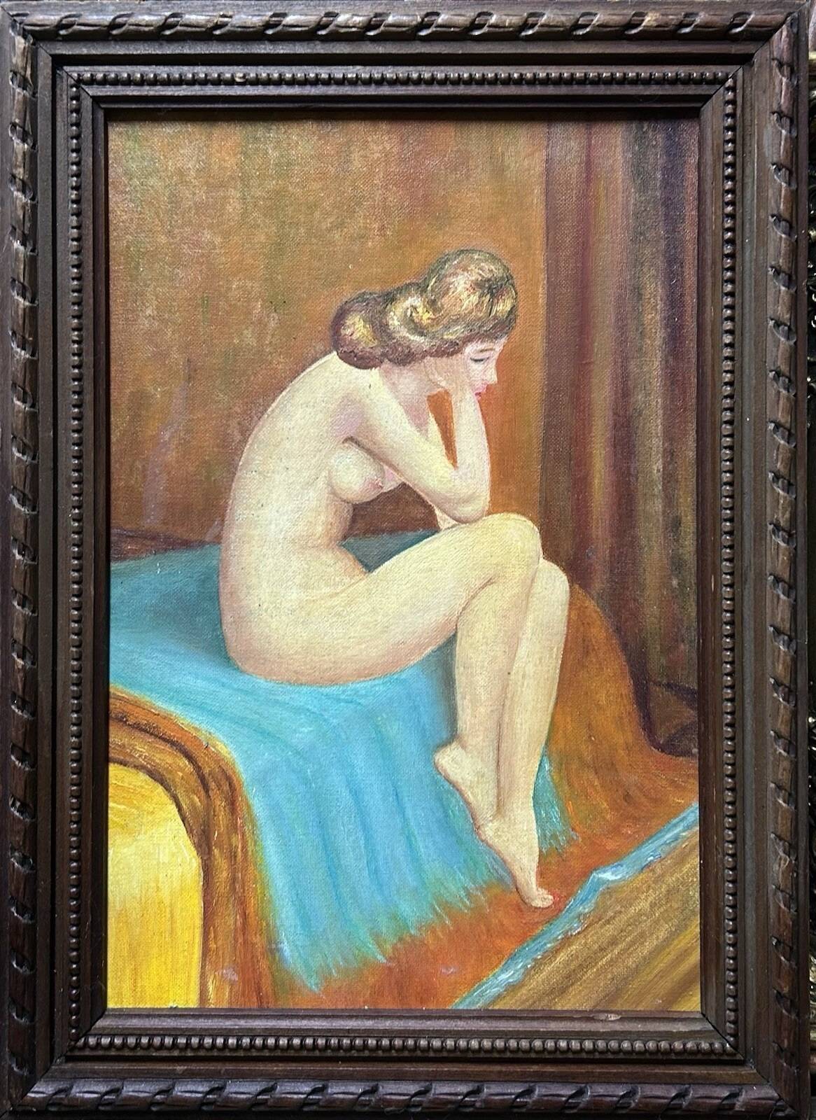 Vintage Female Nude Portrait Painting