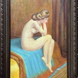 Vintage Female Nude Portrait Painting