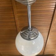 Vintage Ceiling Light Opaline White Ball Pendant + Aluminium Support 50s