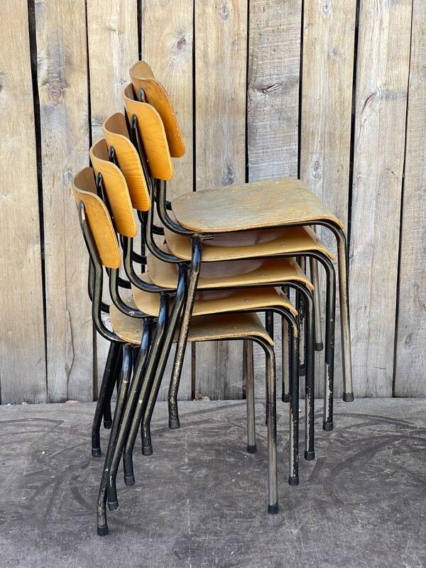 Vintage Toupie school chair, stackable in wood and metal, 1960s.