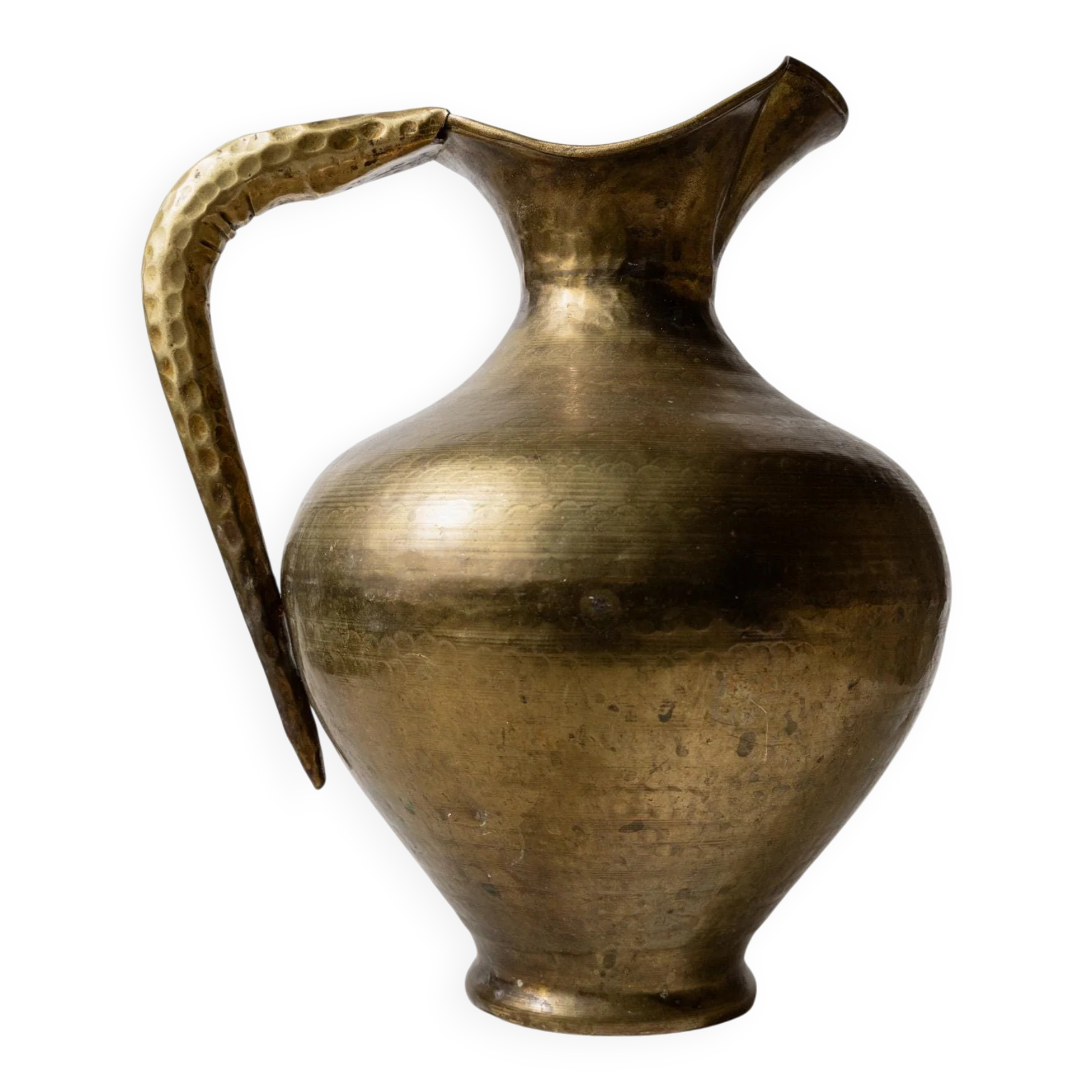 Vintage brass vase from the 1940s, hand-hammered metal, amphora shape, Italian design from the 1940s.