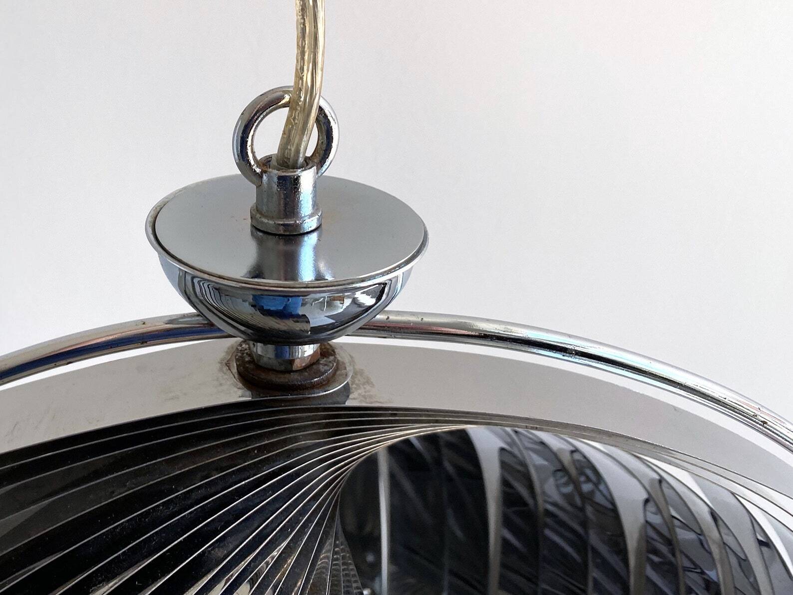 Space Age chrome aluminium moon hanging lamp,  slat lamp