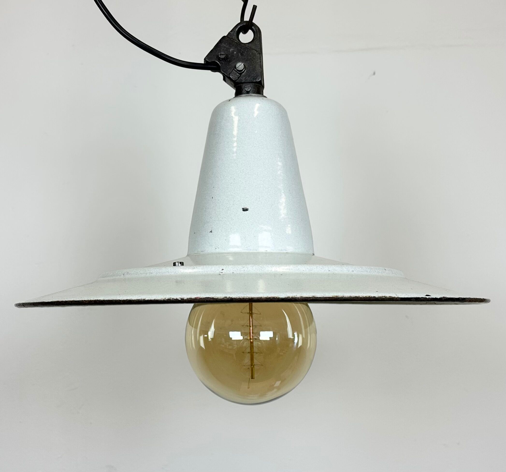 Industrial White Enamel Factory Pendant Lamp, 1960s
