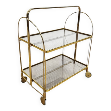 Mid-Century Folding Bar Cart – Brass and Ribbed Plexiglass – 1960s