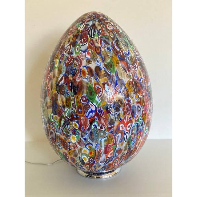 Contemporary Floral Multicolor Murano Style Glass Egg Table Lamp, lot of 2 or a pair of chandeliers