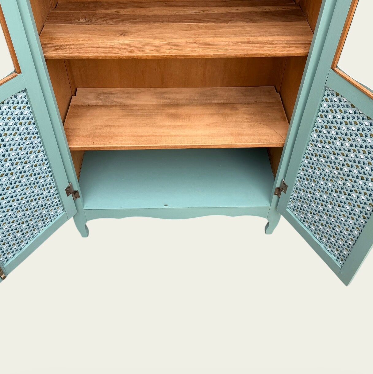 Vintage grey-green glass cabinet from the 1960s.