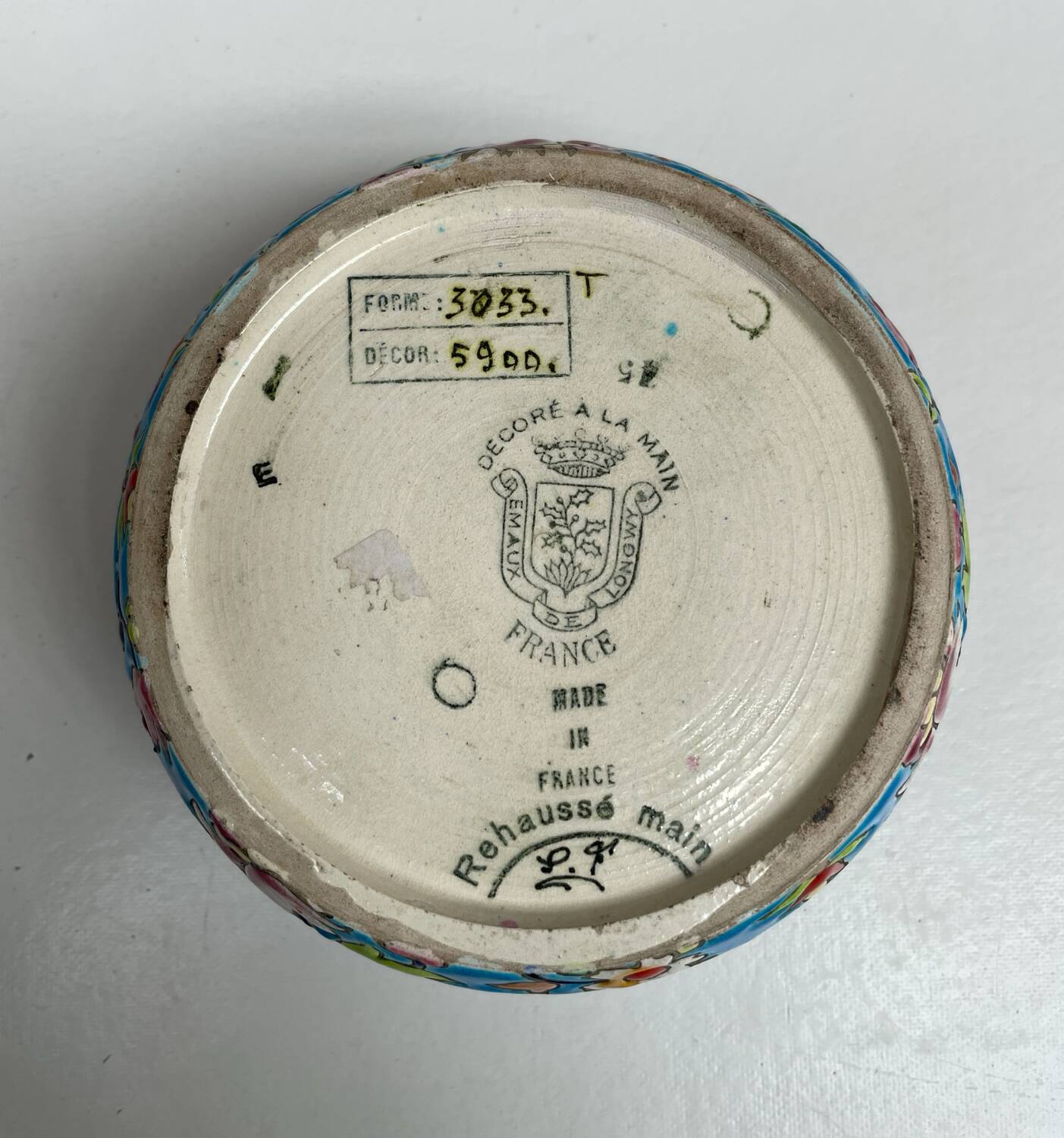 Enamelled faience jewellery box Longwy floral decoration