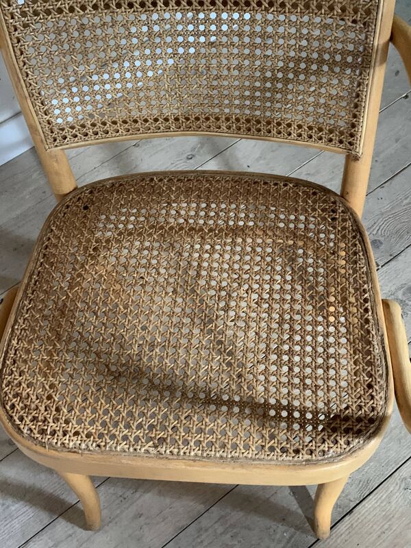 Chaise fauteuil vintage en cannage Hofmann