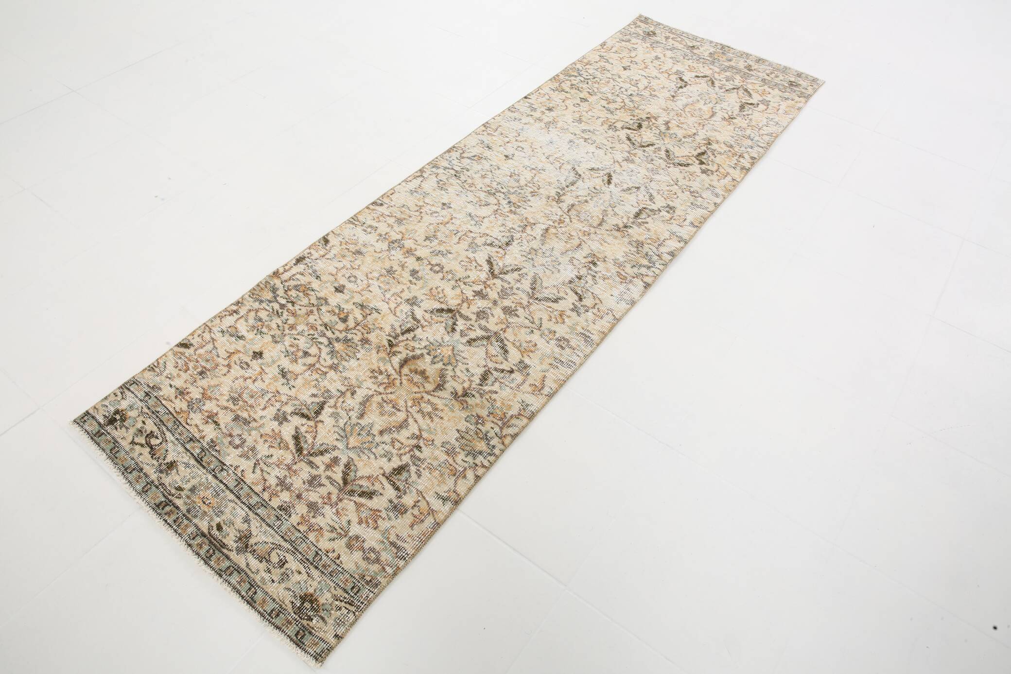 3x10 Beige & Brown Turkish Runner Rug, 84x263Cm