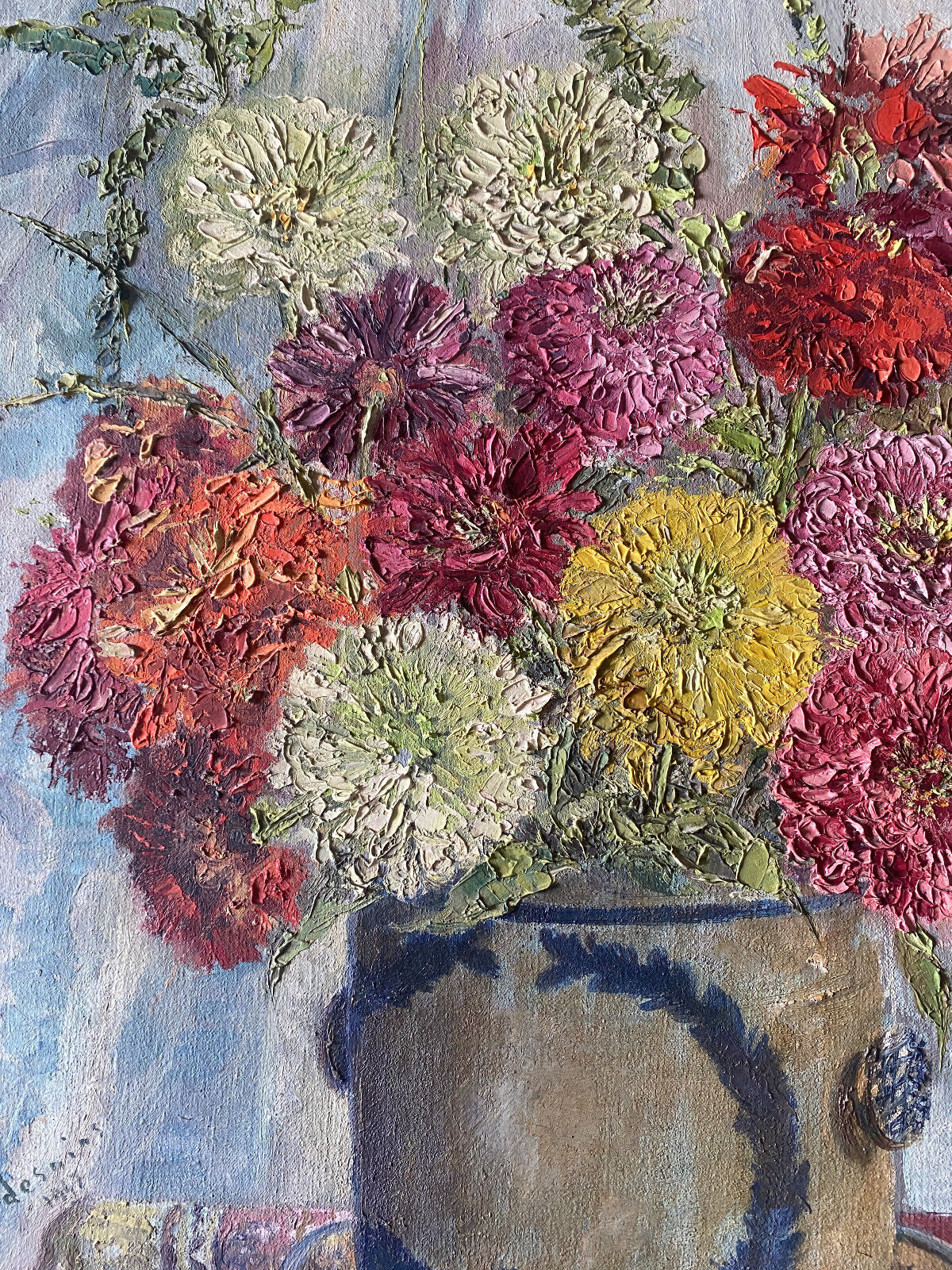 Painting HSToile "Bouquet of flowers" signed Desains 1947