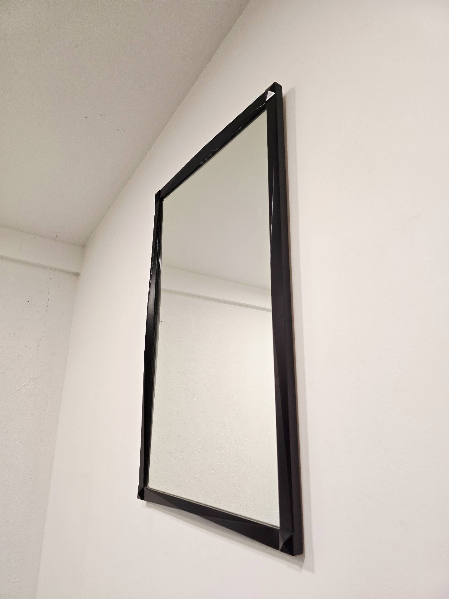 Vintage 1970s Wall Mirror with Black Wooden Frame