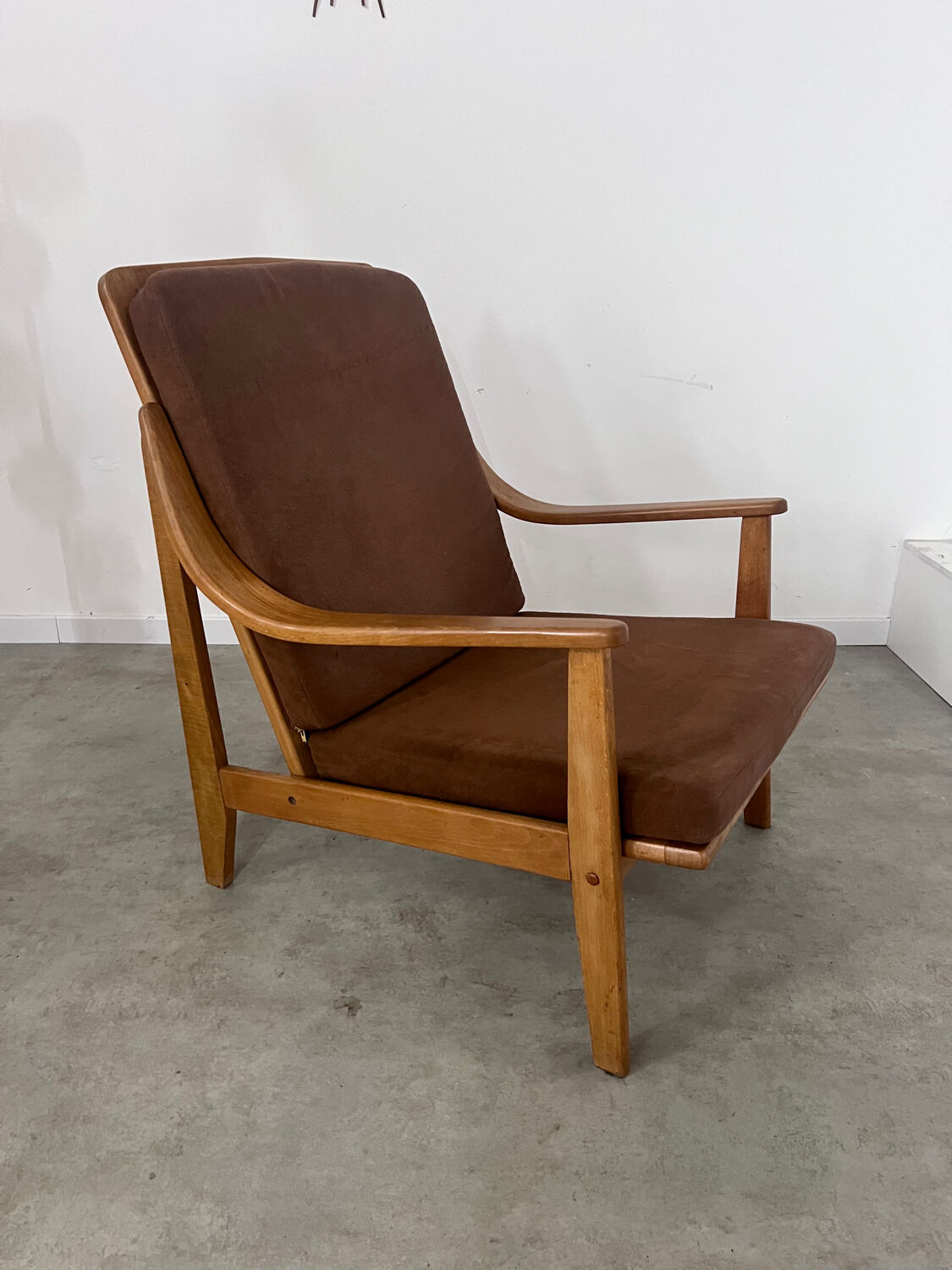 Old Scandinavian designer armchair from the 60s in vintage solid beech