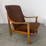 Ancien fauteuil scandinave design années 60 en hêtre massif vintage