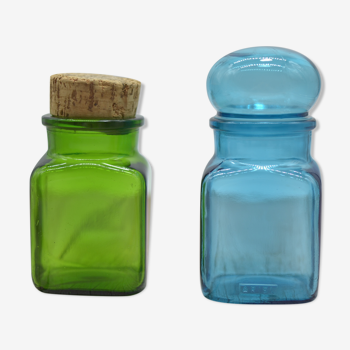 Lot de 2 bocaux d'apothicaire : un vert et un bleu ariel
