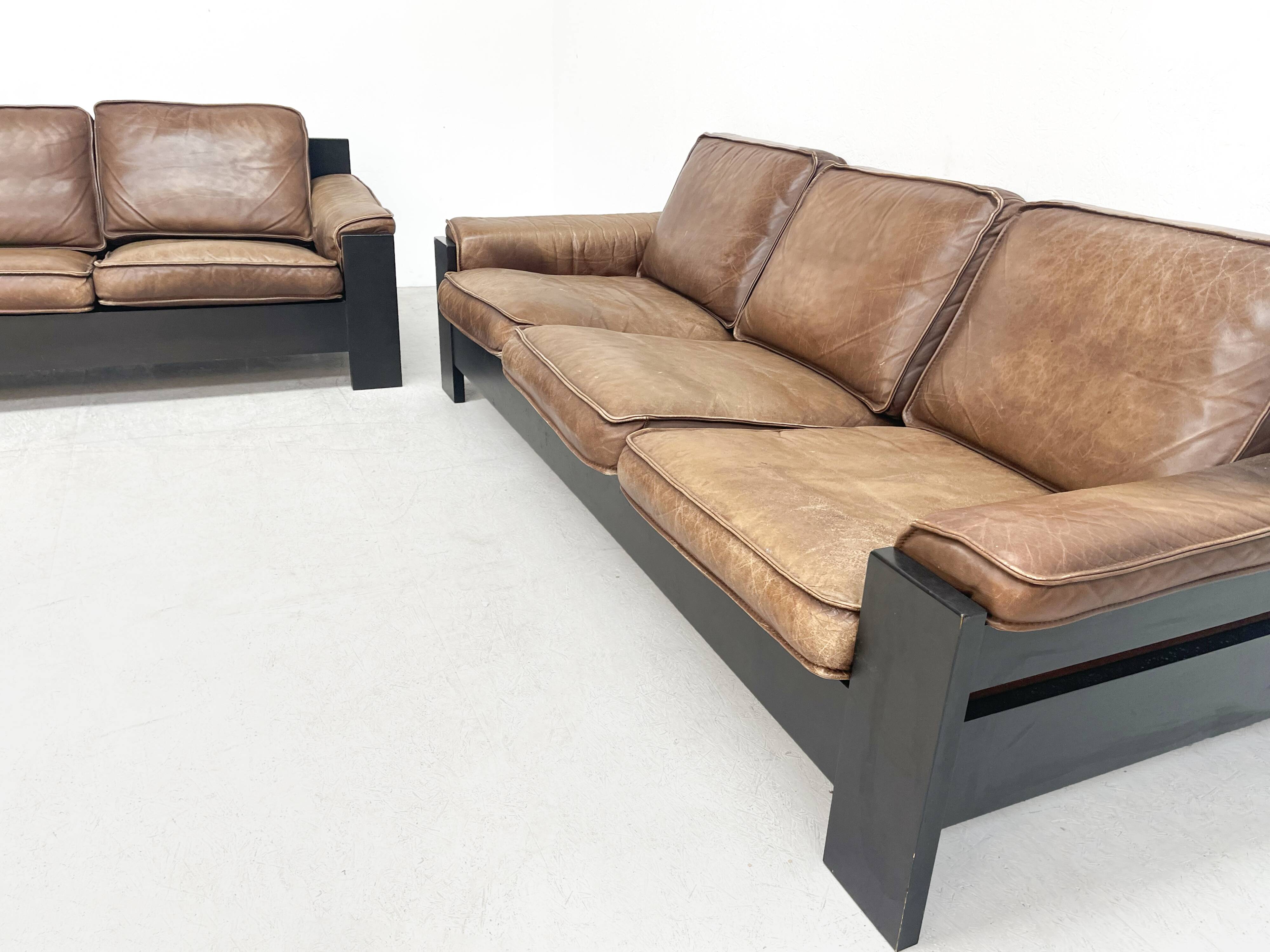 Brown leather sofa set Leolux