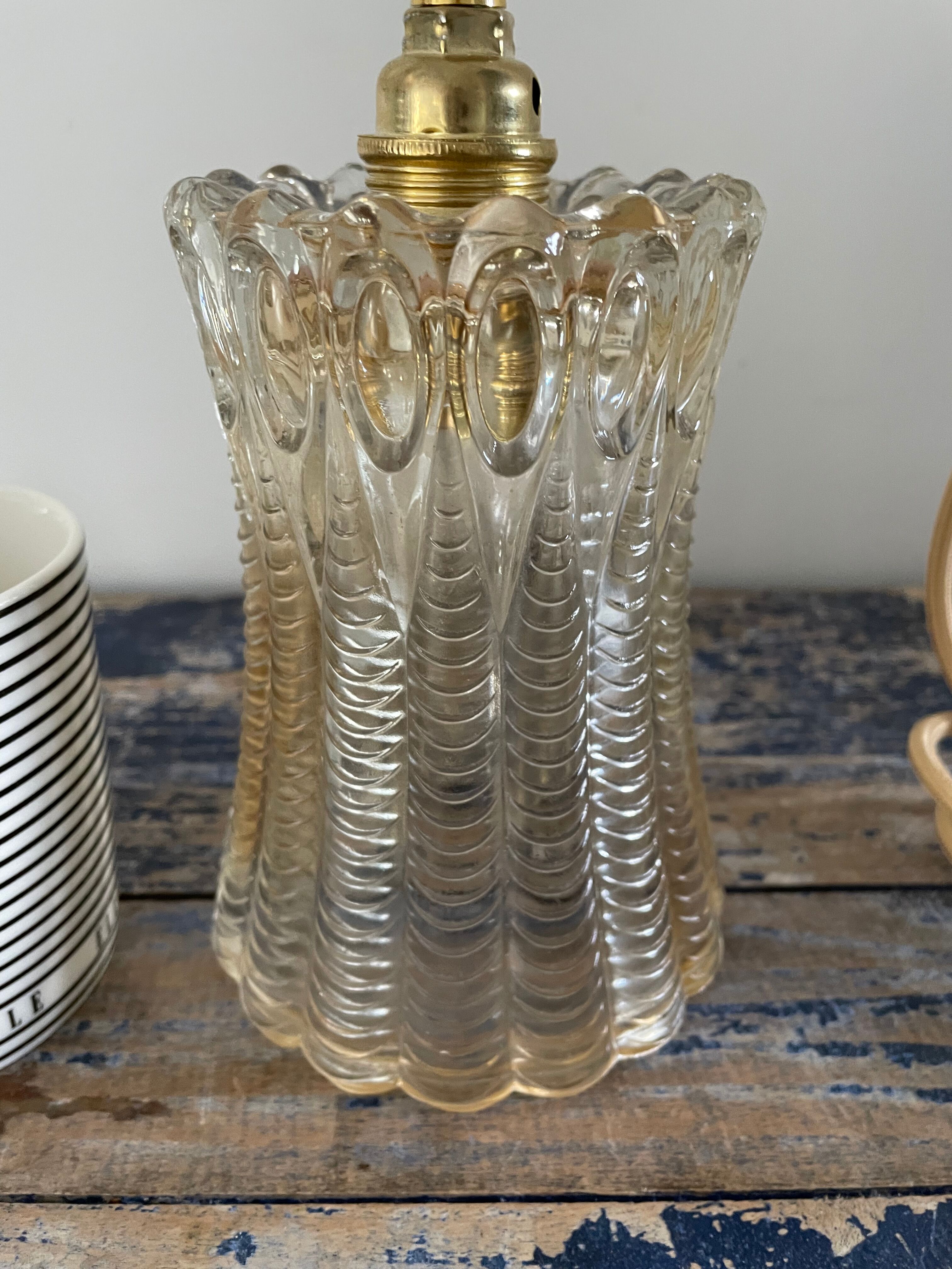Vintage amber glass walking lamp electrified to nine
