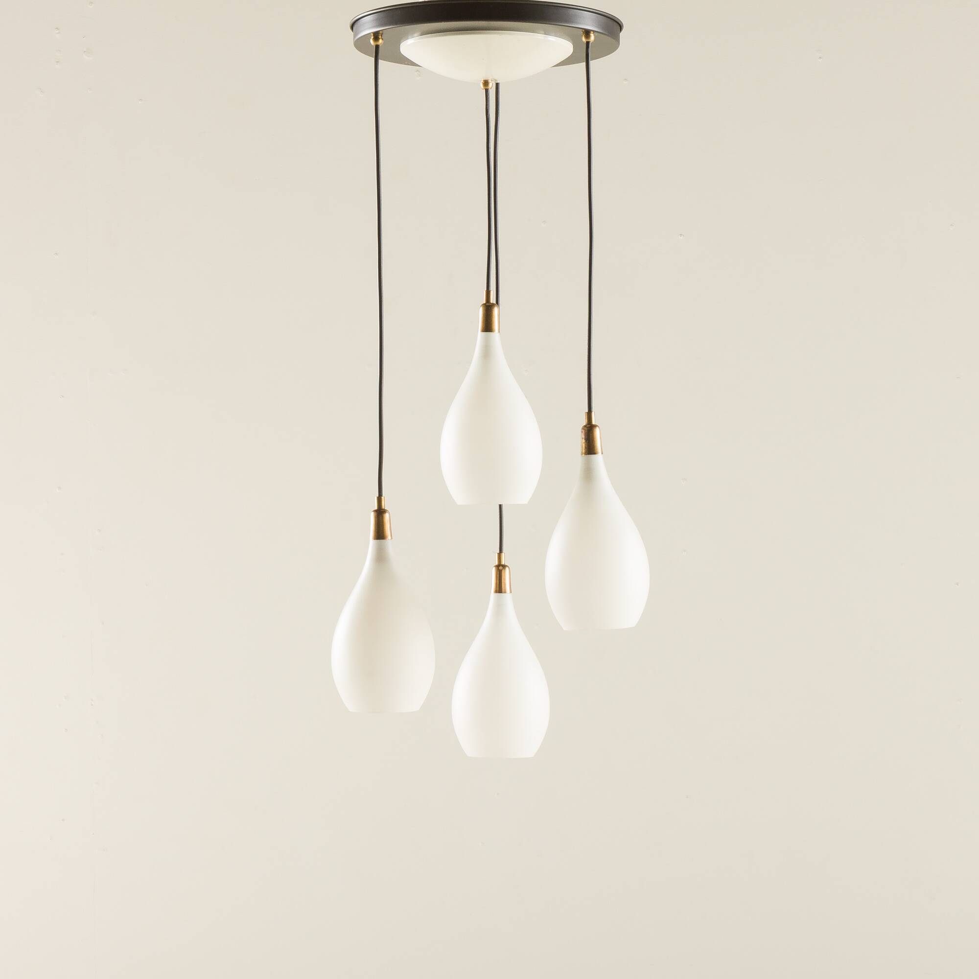 Italian vintage chandelier in opaline glass,  mid century modern 1970s