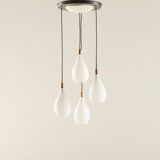 Italian vintage chandelier in opaline glass,  mid century modern 1970s