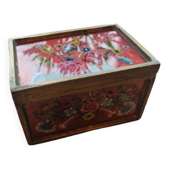 Wooden and glass box with hand-painted flowers