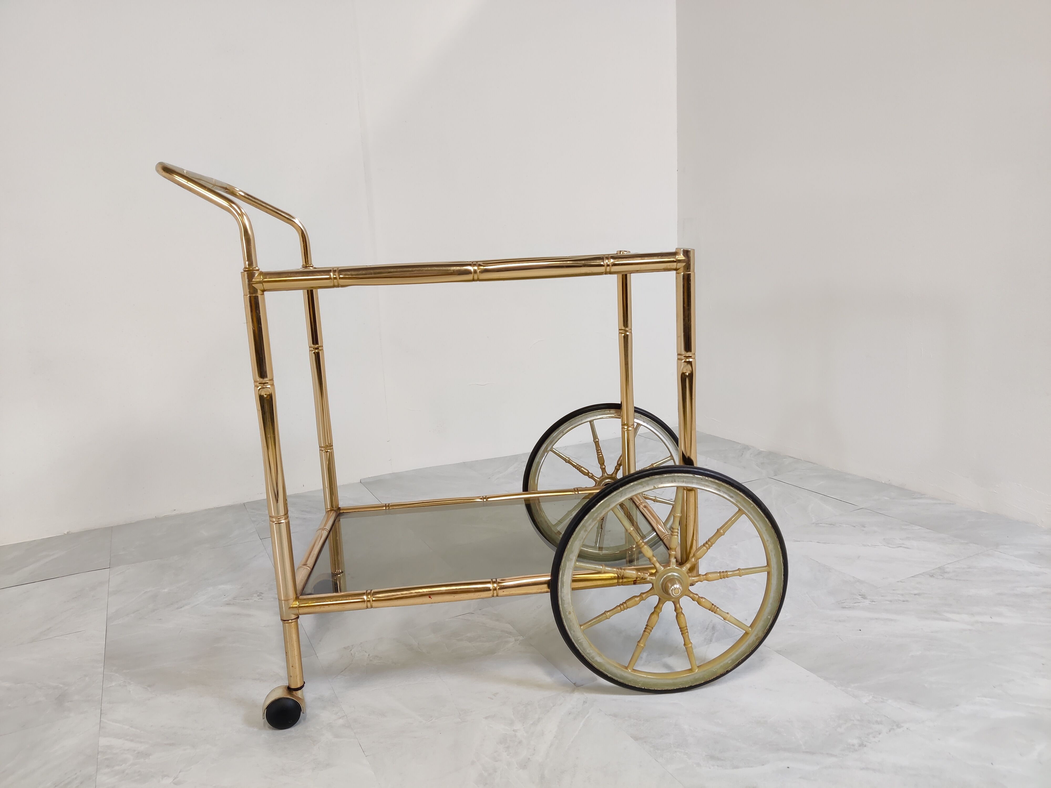 Brass faux bamboo drinks  trolley, 1970s
