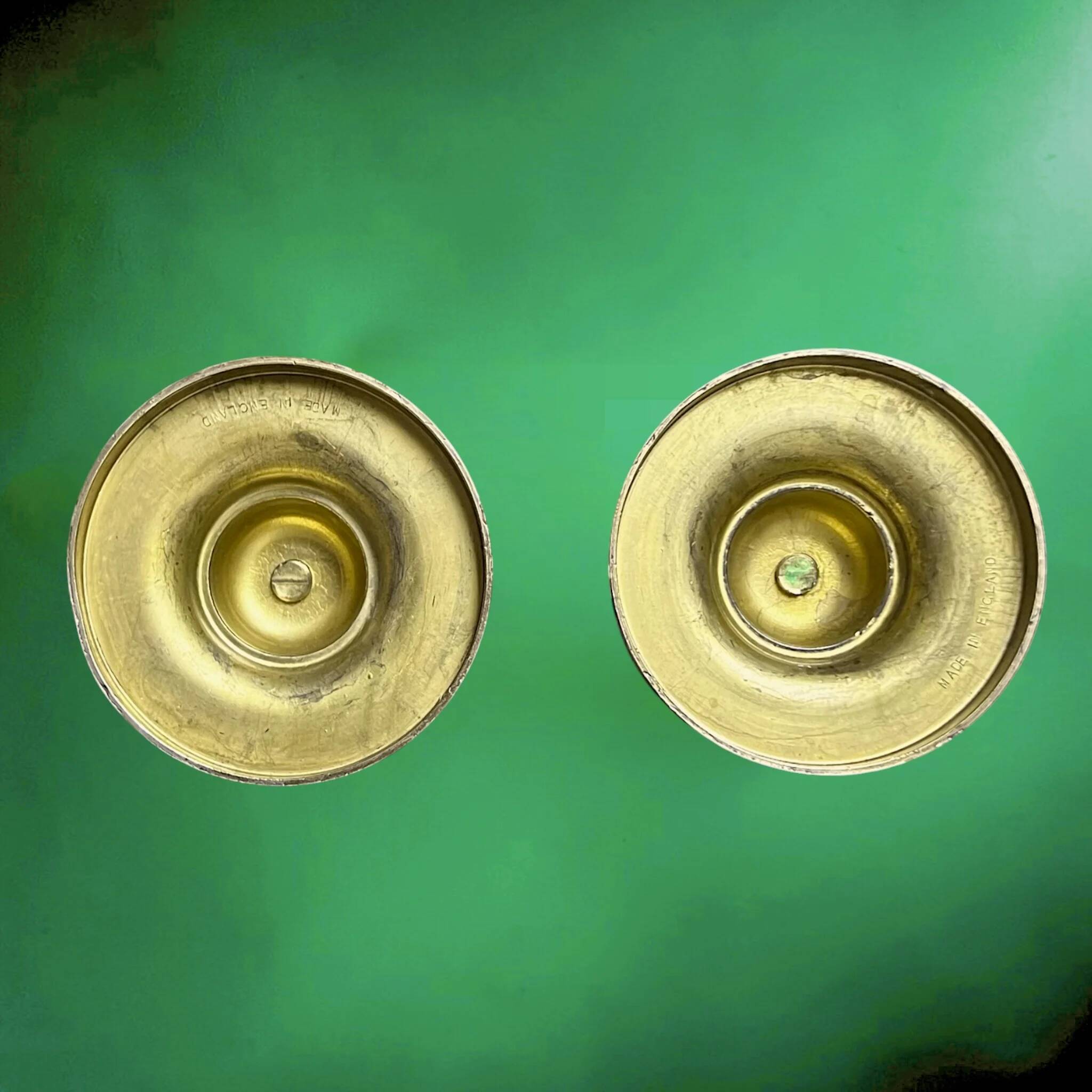 Pair of English polished brass candlesticks – vintage candle holders made in England – elegant classic decoration