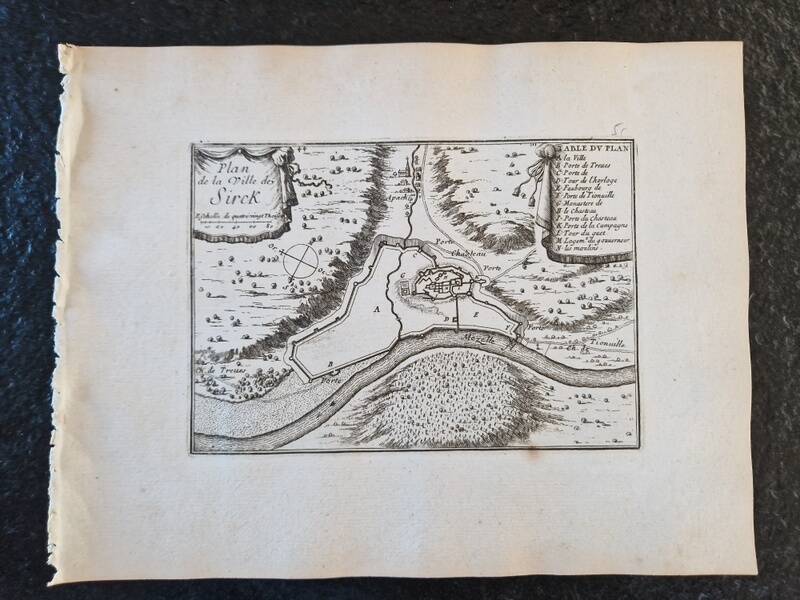 Gravure sur cuivre XVIIème siècle "Carte du gouvernement de Sirck" (Sierck les Bains)