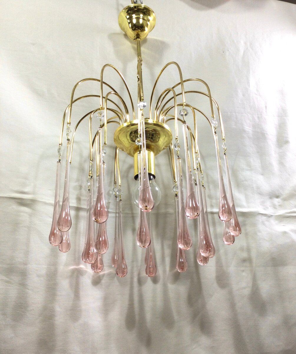 Murano chandelier pink crystal drops