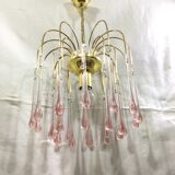 Murano chandelier pink crystal drops