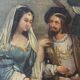 Large old romantic painting – Venetian scene in a gondola – Oil on canvas