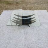 Table Basse, Table de Salon "Brutaliste" Design années 1970 Verre et Acier
